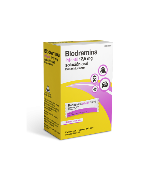 BIODRAMINA INFANTIL 12,5 mg 12 SOBRES MONODOSIS SOLUCION ORAL 2,5 ml