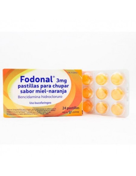 FODONAL 3 mg 24 PASTILLAS PARA CHUPAR (SABOR MIEL Y NARANJA)