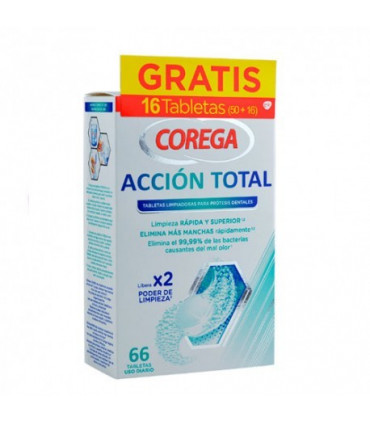 COREGA ACCION TOTAL LIMPIADOR LIMPIEZA PROTESIS 66 TABLETAS
