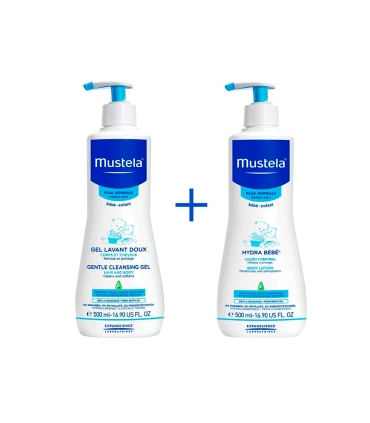 MUSTELA PACK HYDRA BEBE LECHE CORPORAL 500ML + GEL BAÑO SUAVE 500ML