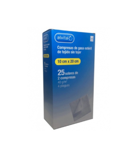 ALVITA COMPRESAS GASA ESTERIL TEJIDO SIN TEJER 10 CM X 10 CM 25 SOBRES (2 U/SOBRE)