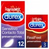 DUREX SENSITIVO CONTACTO TOTAL+ DUREX REAL FEEL PROMOCION 12 U + 3 U