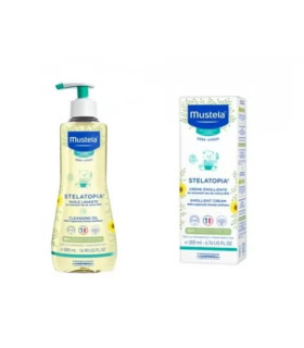 MUSTELA PACK STELATOPIA JABON ACEITE 500 ML + CREMA FACIAL40 ML  20 % DTO