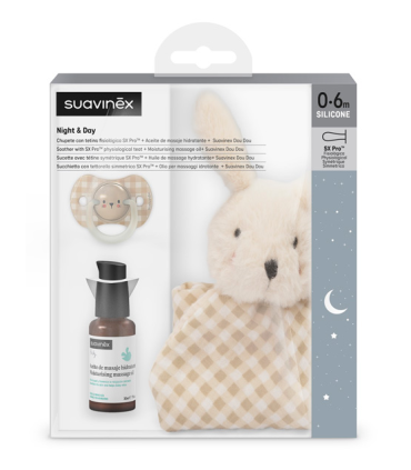 SET SUAVINEX DIA Y NOCHE CHUPETE FISIOLOGICO SX PRO 0-6M +ACEITE DE MASAJE HIDRATANTE