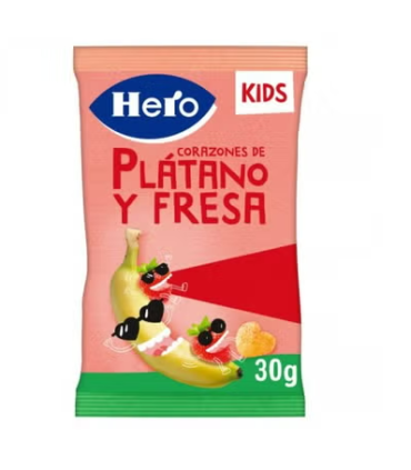 HERO KIDS CORAZONES DE PLATANO Y FRESA 1 BOLSA 30 G