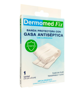 DERMOMED FIX BANDA PROTECTORA CON GASA ANTISEPTICA 1 UNIDAD 75 CM X 8 CM