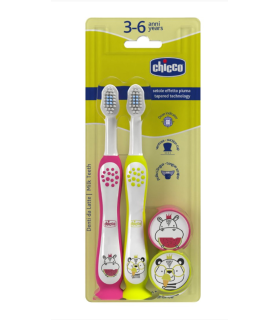 CHICCO BIPACK CEPILLO DENTAL ROSA AMARILLO 3-6AÑOS