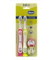 CHICCO BIPACK CEPILLO DENTAL ROSA AMARILLO 3-6AÑOS