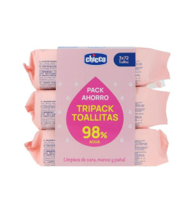 TOALLITAS DELICADAS CHICCO CON TAPA + 0 MESES 3 ENVASES 72 TOALLITAS TRIPACK